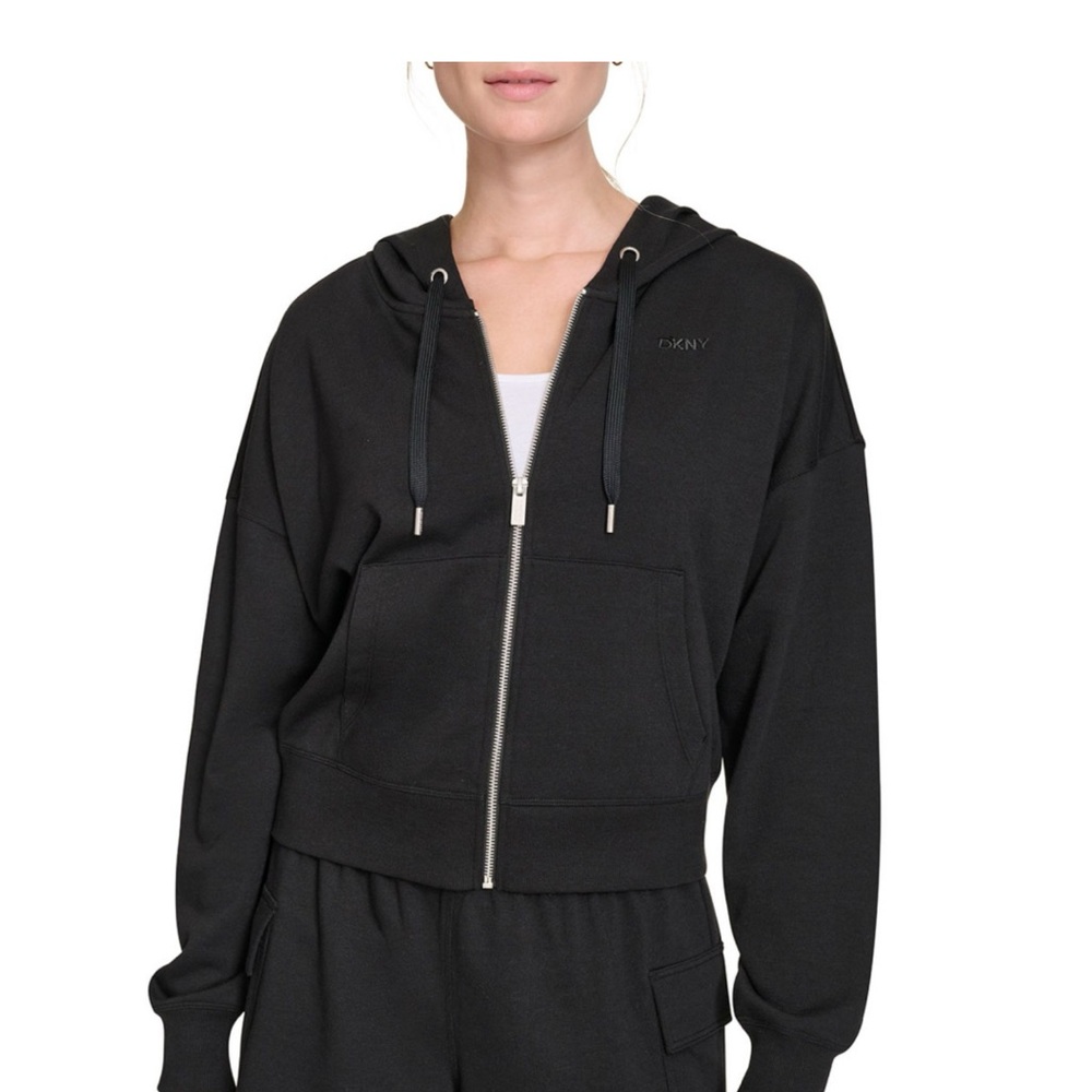 NWT WOMENS XL DKNY FULL ZIP JACKET HOODIE BLACK